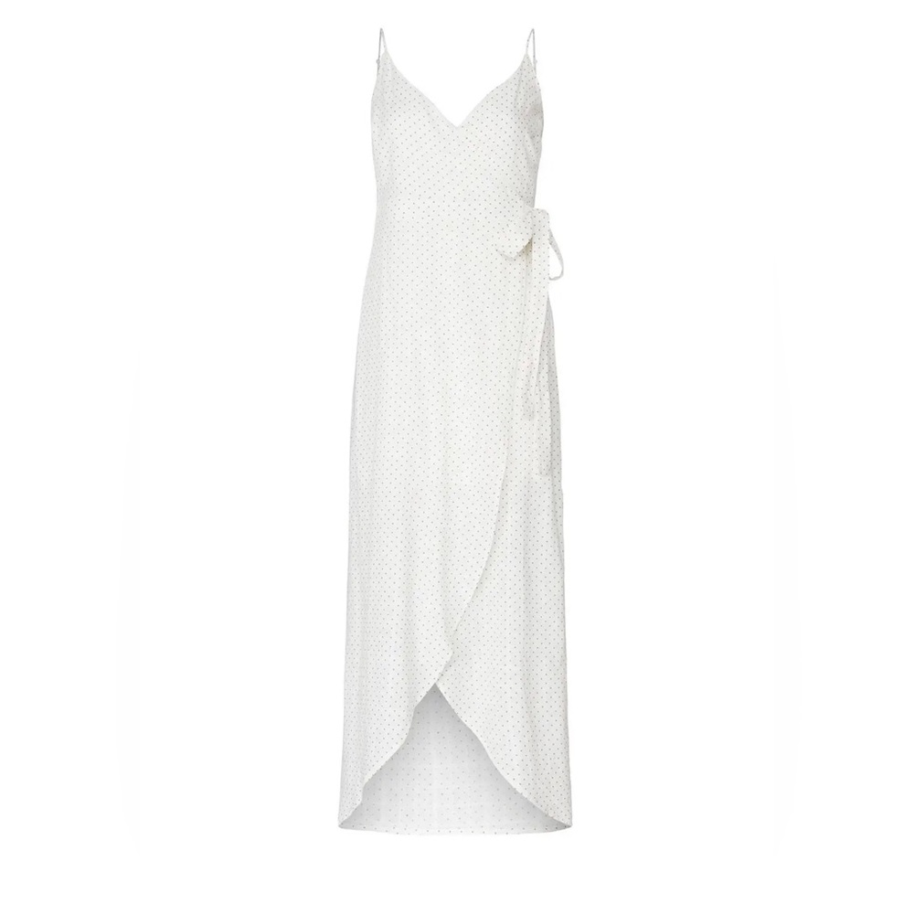 NWT Revolve Line+ Dot Lillie Wrap MIDI in White w/ Gray polka dots - XS - Picture 4 of 12